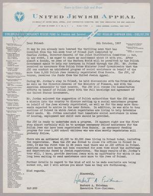 [Letter from the United Jewish Appeal, October 9, 1957]