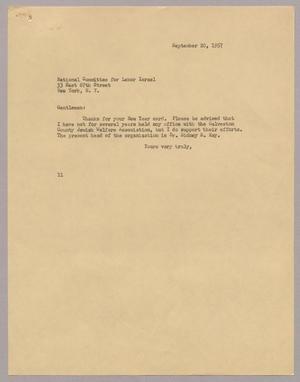 [Letter from Isaac H. Kempner, September 20, 1957]