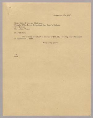 [Letter from T. E. Taylor to Mrs. Wm. C. Levin, September 17, 1957]