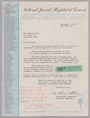 [Letter from Arthur Star, September 3, 1957]