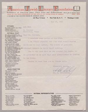 [Letter from Dr. A. Scheinberg to Mr. I. H. Kempner, May 28, 1957]