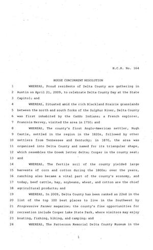 81st Texas Legislature, House Concurrent Resolution, House Bill 164