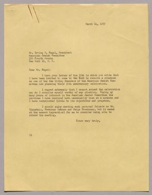 [Letter from I. H. Kempner to Mr. Irving M. Engel, March 14, 1957]