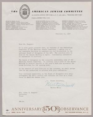 [Letter from Milton Weill to Mr. I. H. Kempner, February 12, 1957]