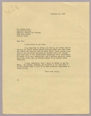 [Letter from I. H. Kempner to Mr. Joseph Frank, February 13, 1957]