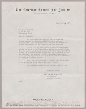 [Letter from Joseph Frank to Mr. I. H. Kempner, February 12, 1957]