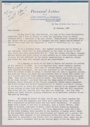 [Letter from Rabbi Herbert A. Friedman, January 21, 1957]