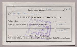 [Invoice for Annual Dues: Hebrew Benevolent Society, January 1957]