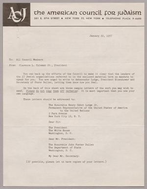 [Letter from Clarence L. Coleman Jr., January 22, 1957 ]
