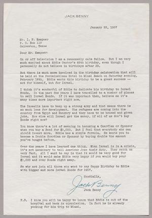 Primary view of object titled '[Letter from Jack Benny to Mr. I. H. Kempner, January 22, 1957]'.