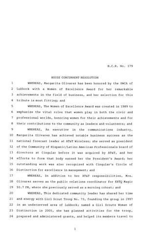 81st Texas Legislature, House Concurrent Resolution, House Bill 179