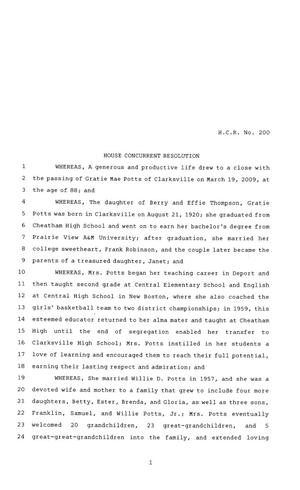 81st Texas Legislature, House Concurrent Resolution, House Bill 200