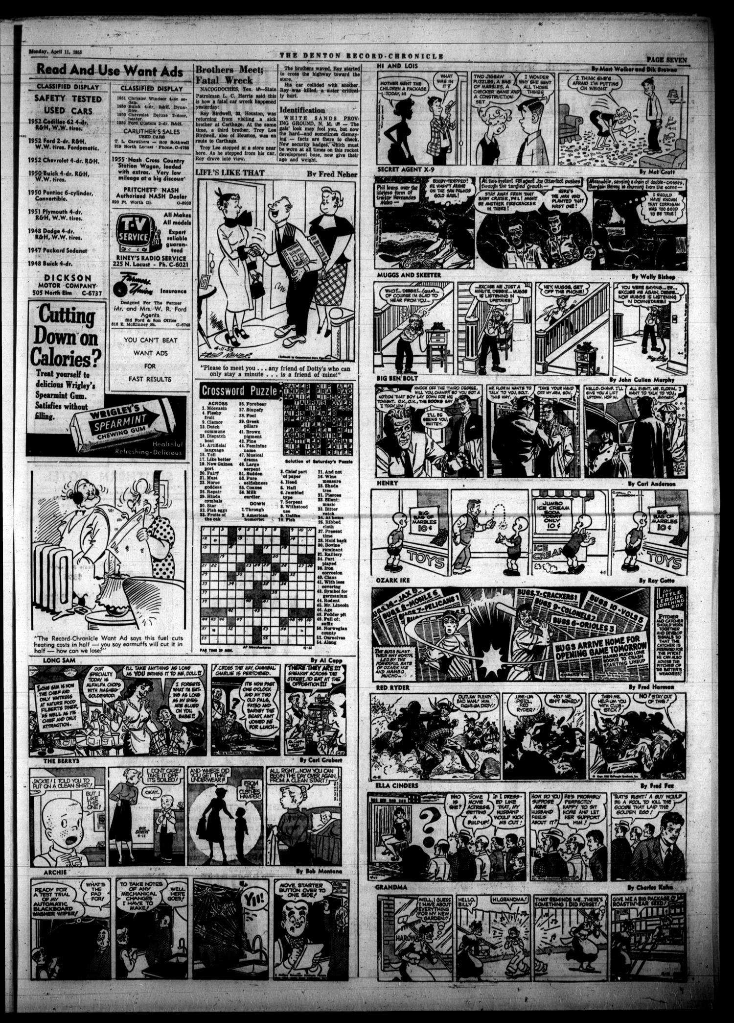 Denton Record-Chronicle (Denton, Tex.), Vol. 52, No. 215, Ed. 1 Monday, April 11, 1955
                                                
                                                    [Sequence #]: 7 of 8
                                                