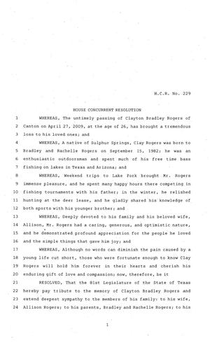 81st Texas Legislature, House Concurrent Resolution, House Bill 229
