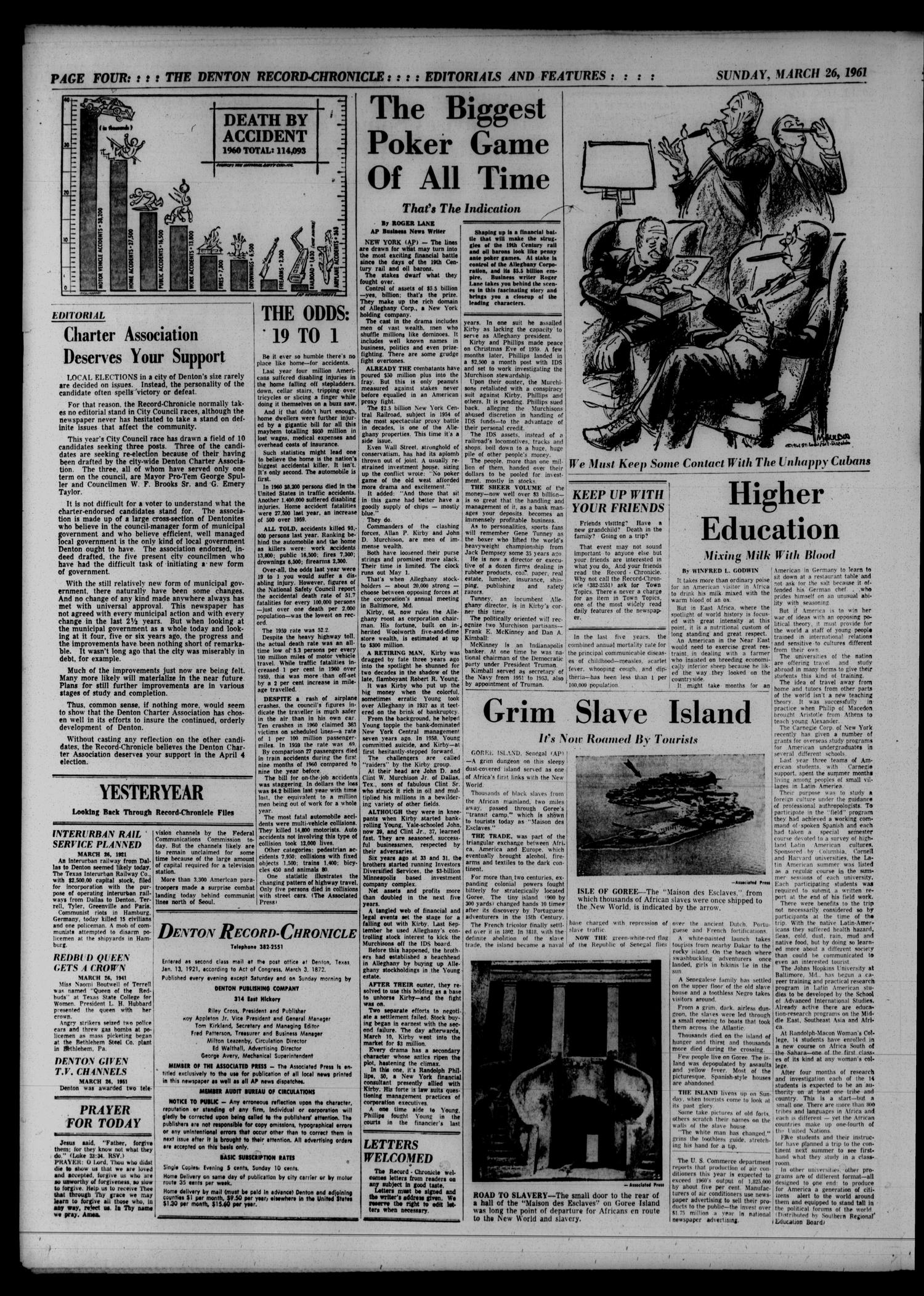 Denton Record-Chronicle (Denton, Tex.), Vol. 58, No. 198, Ed. 1 Sunday, March 26, 1961
                                                
                                                    [Sequence #]: 4 of 63
                                                