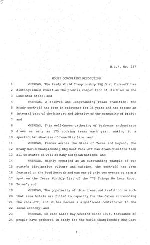 81st Texas Legislature, House Concurrent Resolution, House Bill 237