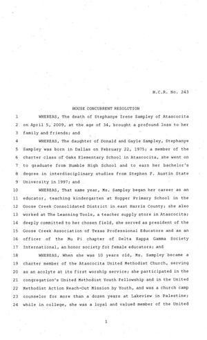 81st Texas Legislature, House Concurrent Resolution, House Bill 243