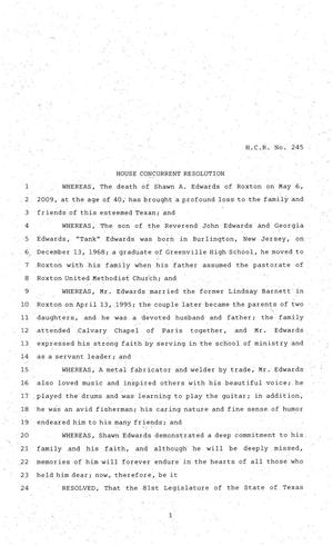 81st Texas Legislature, House Concurrent Resolution, House Bill 245