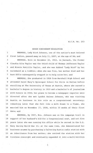81st Texas Legislature, House Concurrent Resolution, House Bill 253