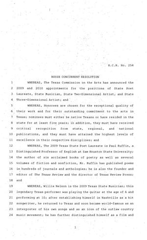 81st Texas Legislature, House Concurrent Resolution, House Bill 254