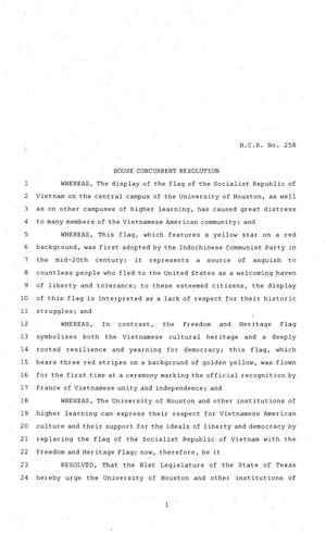 81st Texas Legislature, House Concurrent Resolution, House Bill 258