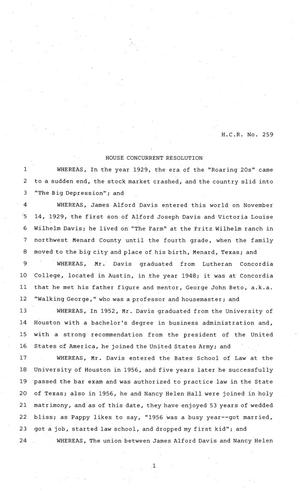 81st Texas Legislature, House Concurrent Resolution, House Bill 259