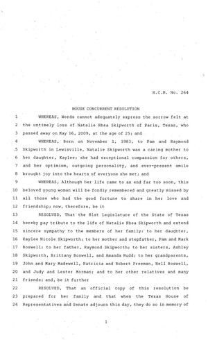 81st Texas Legislature, House Concurrent Resolution, House Bill 264