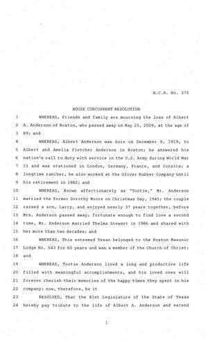 81st Texas Legislature, House Concurrent Resolution, House Bill 275