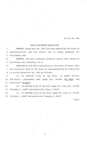 81st Texas Legislature, House Concurrent Resolution, House Bill 286