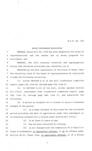 81st Texas Legislature, House Concurrent Resolution, House Bill 293