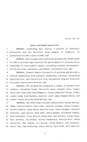 81st Texas Legislature, House Concurrent Resolution, House Bill 33