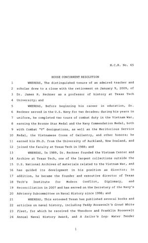 81st Texas Legislature, House Concurrent Resolution, House Bill 65