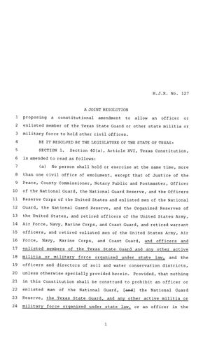 81st Texas Legislature, House Joint Resolution, House Bill 127