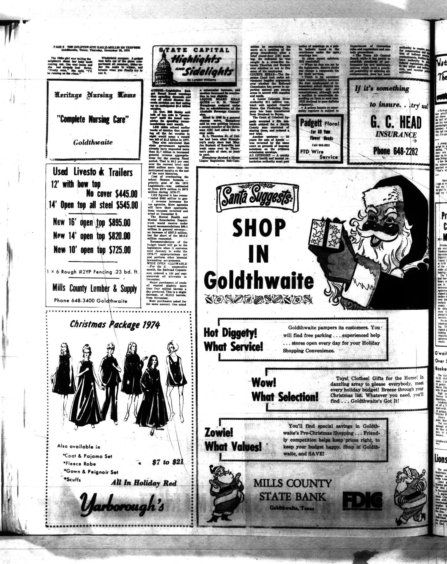 The Goldthwaite Eagle (Goldthwaite, Tex.), Vol. 78, No. 34, Ed. 1 Thursday, November 28, 1974
                                                
                                                    [Sequence #]: 8 of 8
                                                