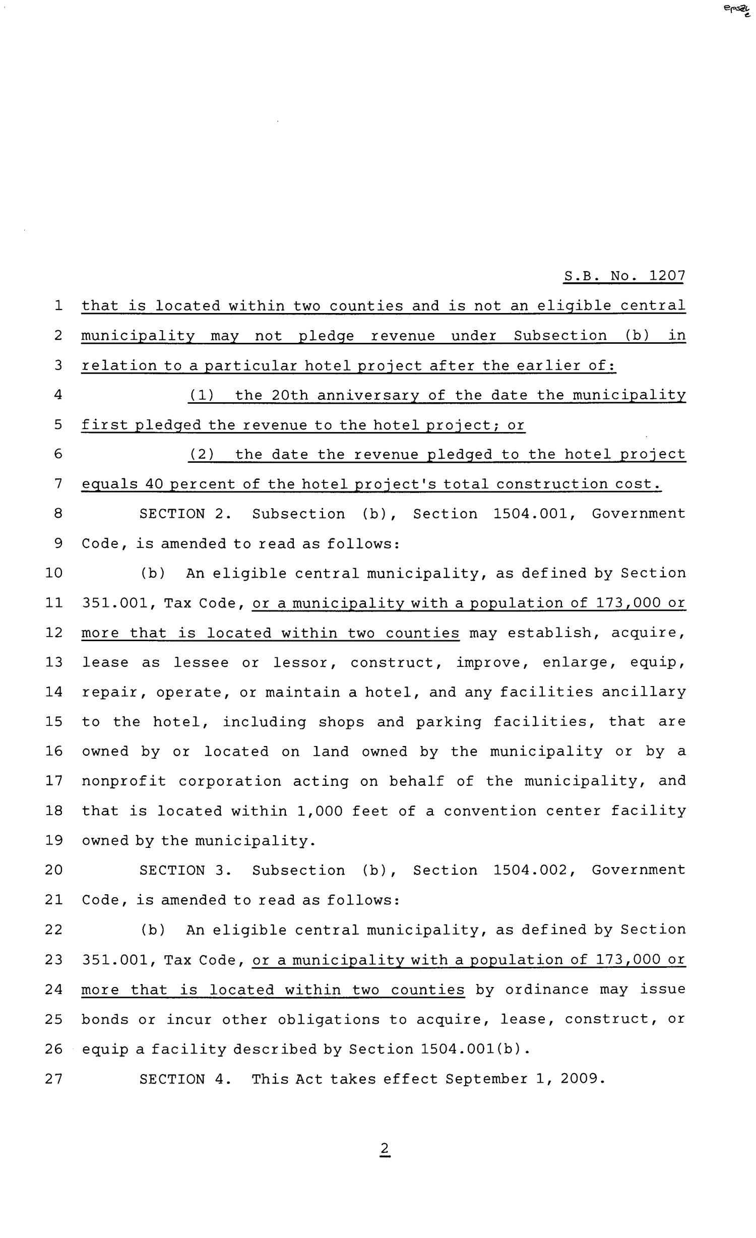 81st Texas Legislature, Senate Bill 1207, Chapter 519
                                                
                                                    [Sequence #]: 2 of 3
                                                