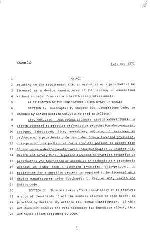 81st Texas Legislature, Senate Bill 1271, Chapter 220