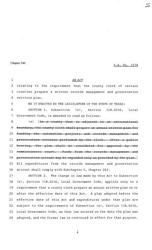 81st Texas Legislature, Senate Bill 1574, Chapter 540
