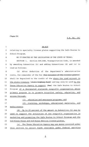 81st Texas Legislature, Senate Bill 161, Chapter 201