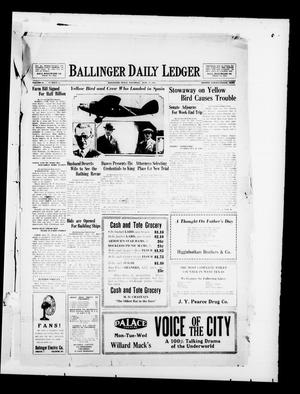 Ballinger Daily Ledger (Ballinger, Tex.), Vol. 24, No. 58, Ed. 1 Saturday, June 15, 1929