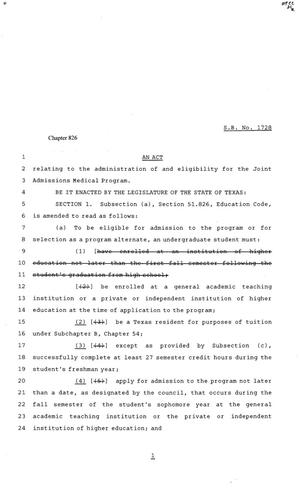 81st Texas Legislature, Senate Bill 1728, Chapter 826