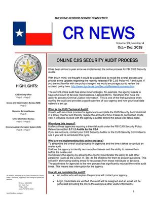 Primary view of object titled 'CR News, Volume 23, Number 4, October-December 2018'.