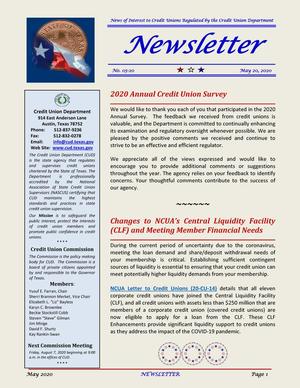 Primary view of object titled 'Credit Union Department Newsletter, Number 05-20, May 2020'.