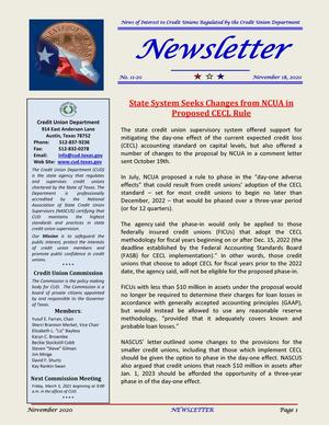 Primary view of object titled 'Credit Union Department Newsletter, Number 11-20, November 2020'.