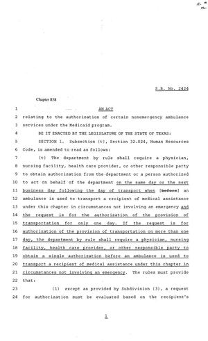 81st Texas Legislature, Senate Bill 2424, Chapter 858