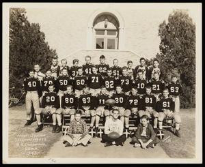[West Junior High School Football Team Poses with Coach]