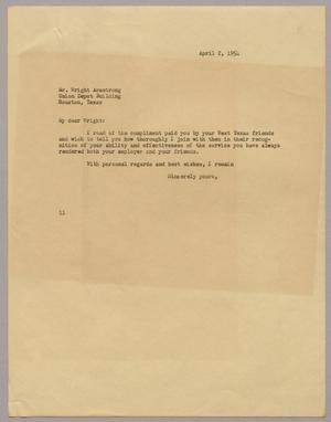 Primary view of object titled '[Letter from I. H. Kempner to Wright Armstrong, April 2, 1954]'.