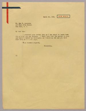 [Letter from I. H. Kempner to Max B. Arnstein, March 25, 1954]