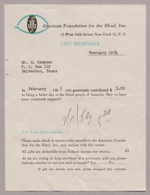 [Letter from American Foundation for the Blind, Incorporated to H. Kempner, February 1954]