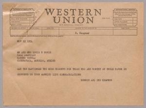 [Telegram from Henrietta and Isaac H. Kempner to Mr. and Mrs. Louis R. Bunde, November 12, 1954]
