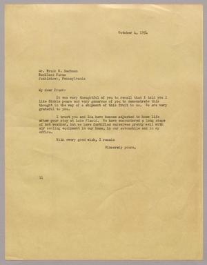 [Letter from Isaac H. Kempner to Frank H. Bachman, October 4, 1954]